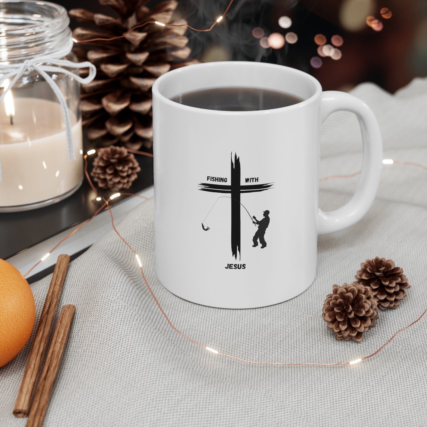 " Fishing With Jesus" Ceramic Mug, (11oz, 15oz)